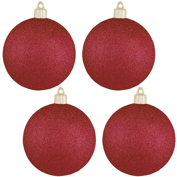 Christmas By Krebs 4" (100mm) Red Glitter [4 Pieces] Solid Commercial Grade Indoor and Outdoor Shatterproof Plastic, Water Resistant Ball Ornament Decorations