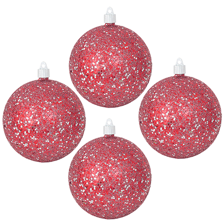 Christmas By Krebs 4 3/4" (120mm) Red & Silver Multicolor Glitz [4 Pieces] Solid Commercial Grade Indoor and Outdoor Shatterproof Plastic, Water Resistant Ball Ornament Decorations