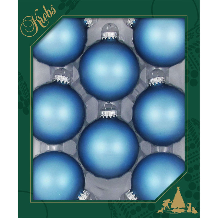 Christmas Tree Ornaments - 67mm / 2.625" [8 Pieces] Designer Glass Baubles from Christmas By Krebs - Handcrafted Seamless Hanging Holiday Decor for Trees (Velvet Alpine Blue)
