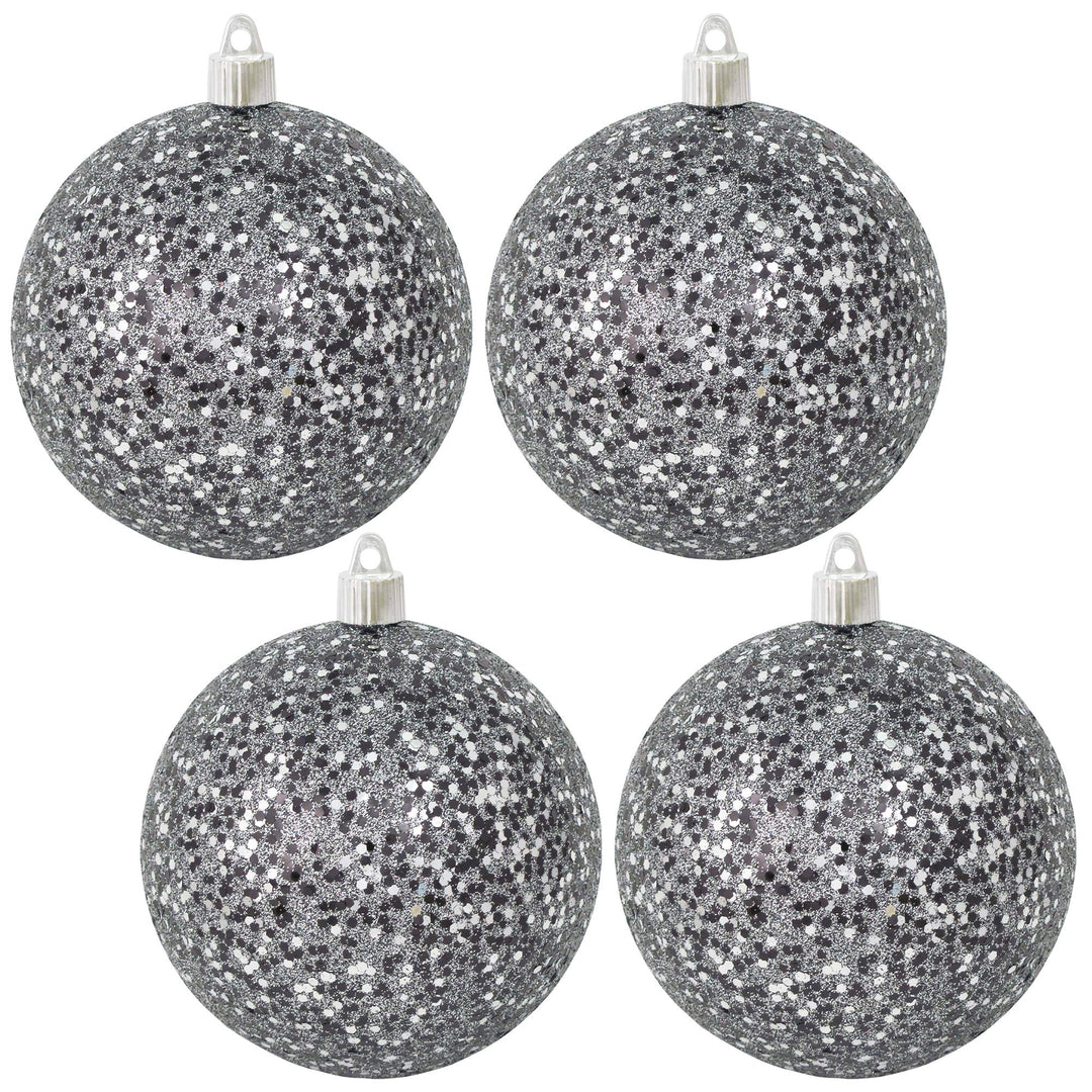 Christmas By Krebs 4 3/4" (120mm) Black & Silver Multicolor Glitz [4 Pieces] Solid Commercial Grade Indoor and Outdoor Shatterproof Plastic, Water Resistant Ball Ornament Decorations