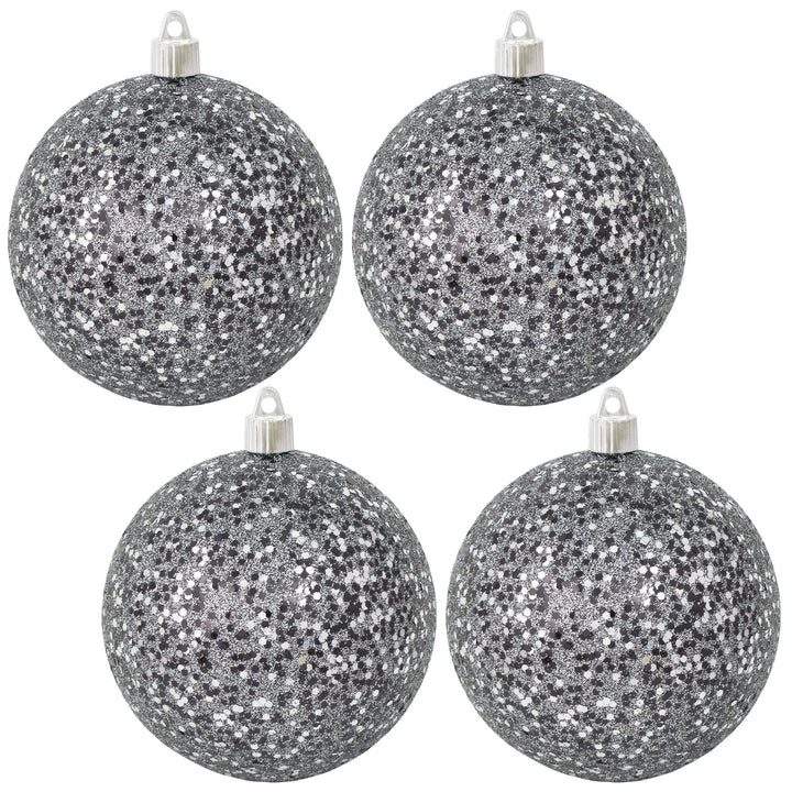 Christmas By Krebs 4 3/4" (120mm) Black & Silver Multicolor Glitz [4 Pieces] Solid Commercial Grade Indoor and Outdoor Shatterproof Plastic, Water Resistant Ball Ornament Decorations