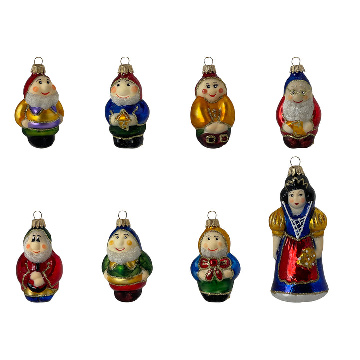 Christmas by Krebs Blown Glass Collectible Ukrainian Figurine (3" and 4.25" Fairytale Snow White & 7 Dwarfs)