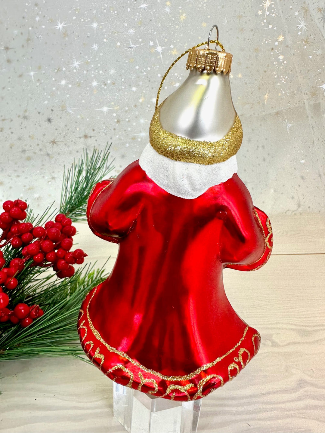 Christmas By Krebs Blown Glass  Collectible Tree Ornaments  (5" Santa with White Coat and Presents)