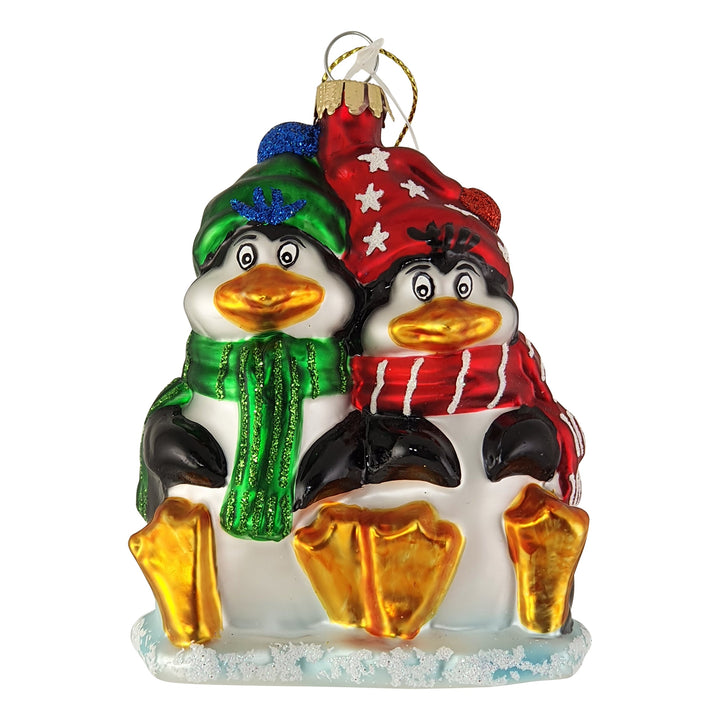 Christmas By Krebs Blown Glass  Collectible Tree Ornaments  (Pair of Freezing Penguins)