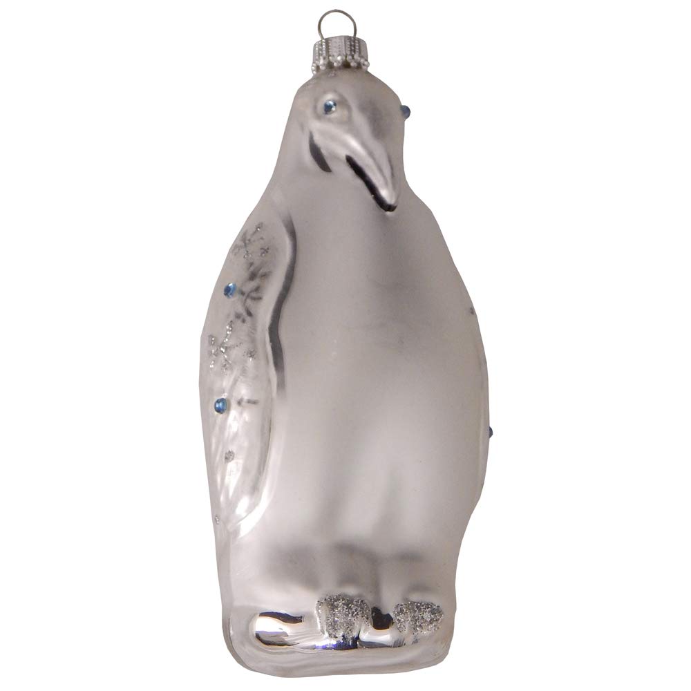 Christmas By Krebs Blown Glass  Collectible Tree Ornaments  (5" Silver Penguin)