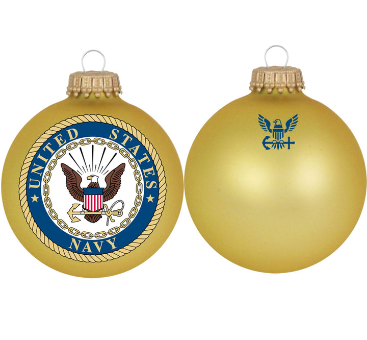 3 1/4" Personalized Gold Glass Ornaments with U.S. Navy Seal