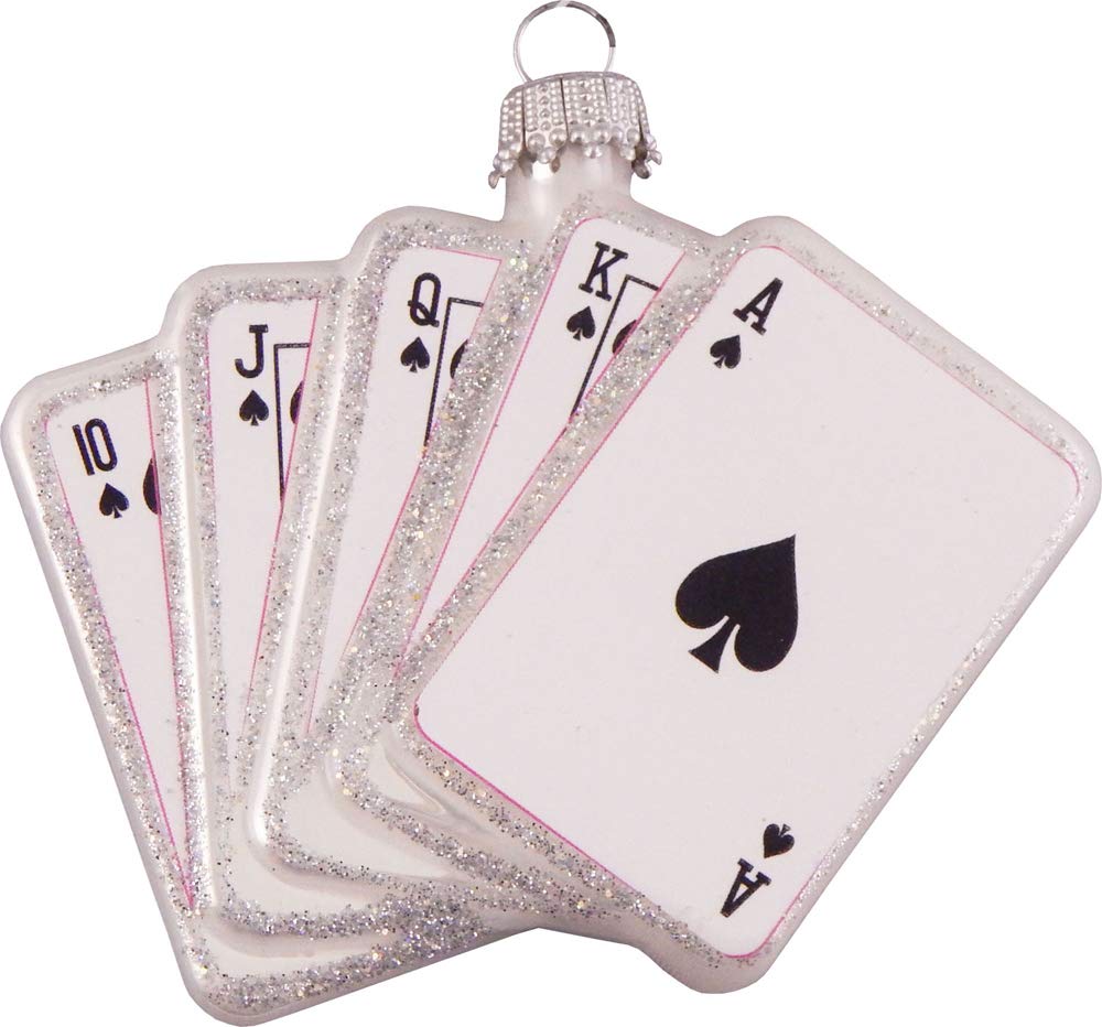 Christmas By Krebs Blown Glass  Collectible Tree Ornaments  (3.5" Royal Flush Playing Cards)