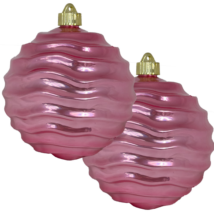 Christmas By Krebs 6" (150mm) Wavy Ripple Shiny Perfect Pink Blush [2 Pieces] Solid Commercial Grade Indoor and Outdoor Shatterproof Plastic, UV and Water Resistant Ball Ornament Decorations