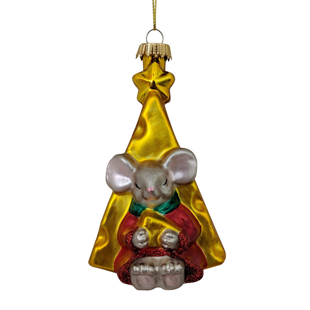 Christmas By Krebs Blown Glass  Collectible Tree Ornaments  (4" Mouse with Cheese Slice)