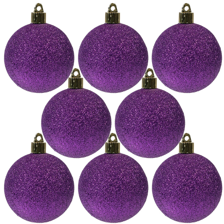 Christmas By Krebs 3 1/4" (80mm) Purple Glitter-TBD [8 Pieces] Solid Commercial Grade Indoor and Outdoor Shatterproof Plastic, Water Resistant Ball Ornament Decorations