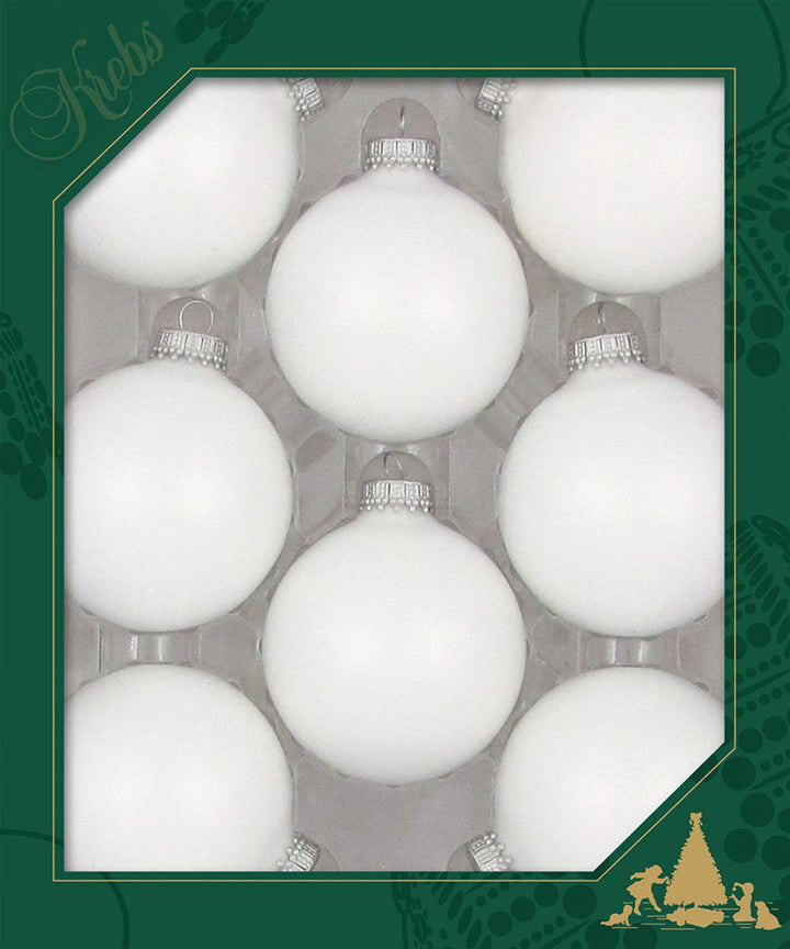 Glass Christmas Tree Ornaments - 67mm / 2.63" [8 Pieces] Designer Balls from Christmas By Krebs Seamless Hanging Holiday Decor (Classic White Velvet)