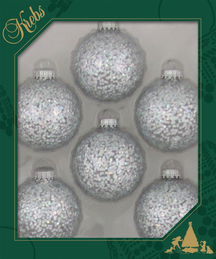 Glass Christmas Tree Ornaments - 67mm / 2.63" [6 Pieces] Designer Balls from Christmas By Krebs Seamless Hanging Holiday Decor (Silver Spangle)