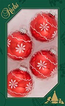 Glass Christmas Tree Ornaments - 67mm/2.63" [4 Pieces] Decorated Balls from Christmas by Krebs Seamless Hanging Holiday Decor (Candy Apple Red with White Flowers)