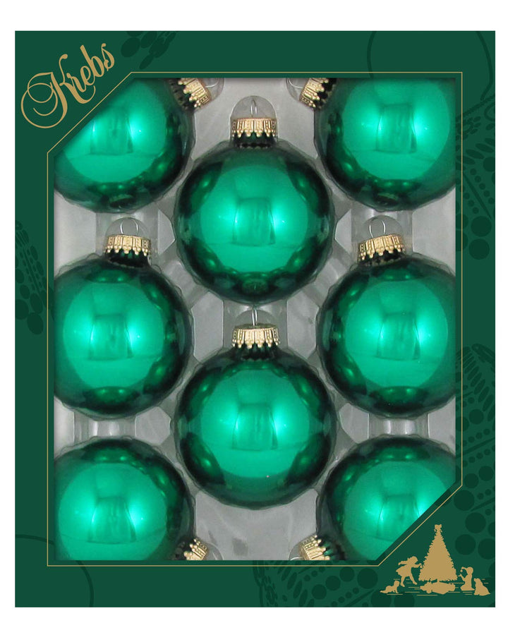 Christmas By Krebs Made in The USA Designer Seamless Glass Christmas Ball Ornaments, 2 5/8" (67mm), 8 Pieces (Shiny Emerald Green)