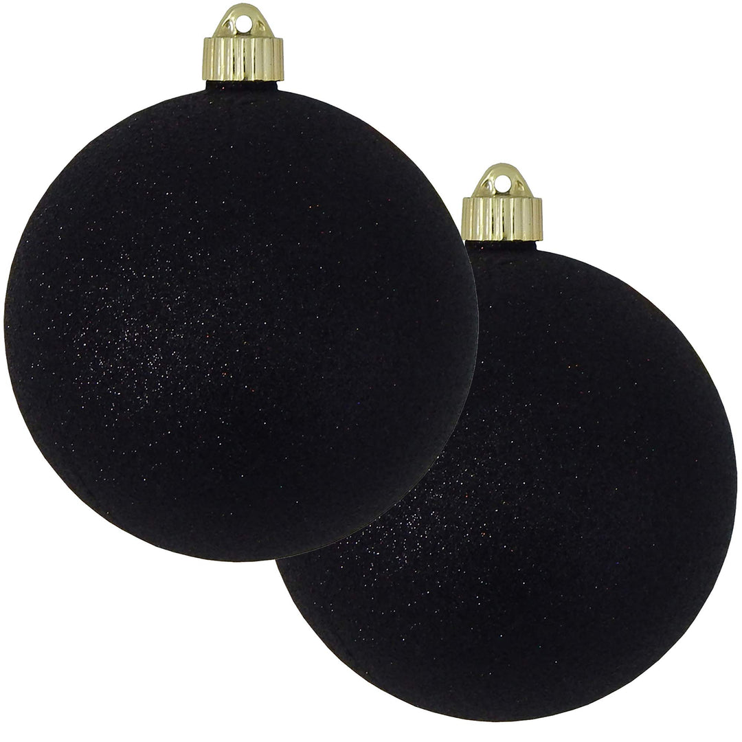 Christmas By Krebs 6" (150mm) Black Glitter [2 Pieces] Solid Commercial Grade Indoor and Outdoor Shatterproof Plastic, Water Resistant Ball Ornament Decorations