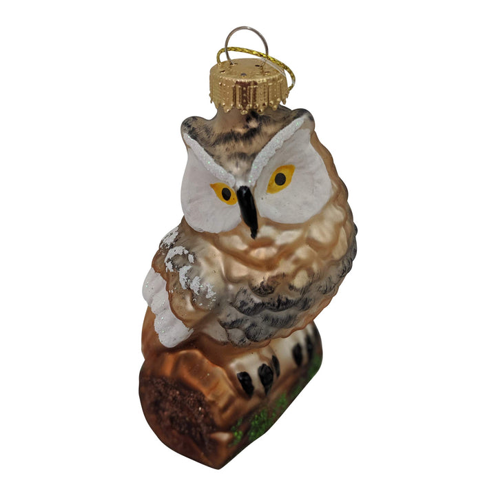 Christmas By Krebs Blown Glass  Collectible Tree Ornaments  (4.5" Owl on Log)