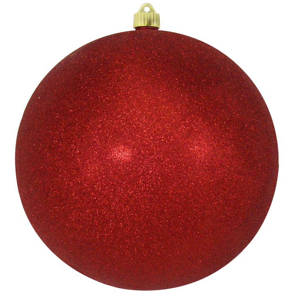 Christmas By Krebs 10" (250mm) Red Glitter [1 Piece] Solid Commercial Grade Indoor and Outdoor Shatterproof Plastic, Water Resistant Ball Ornament Decorations