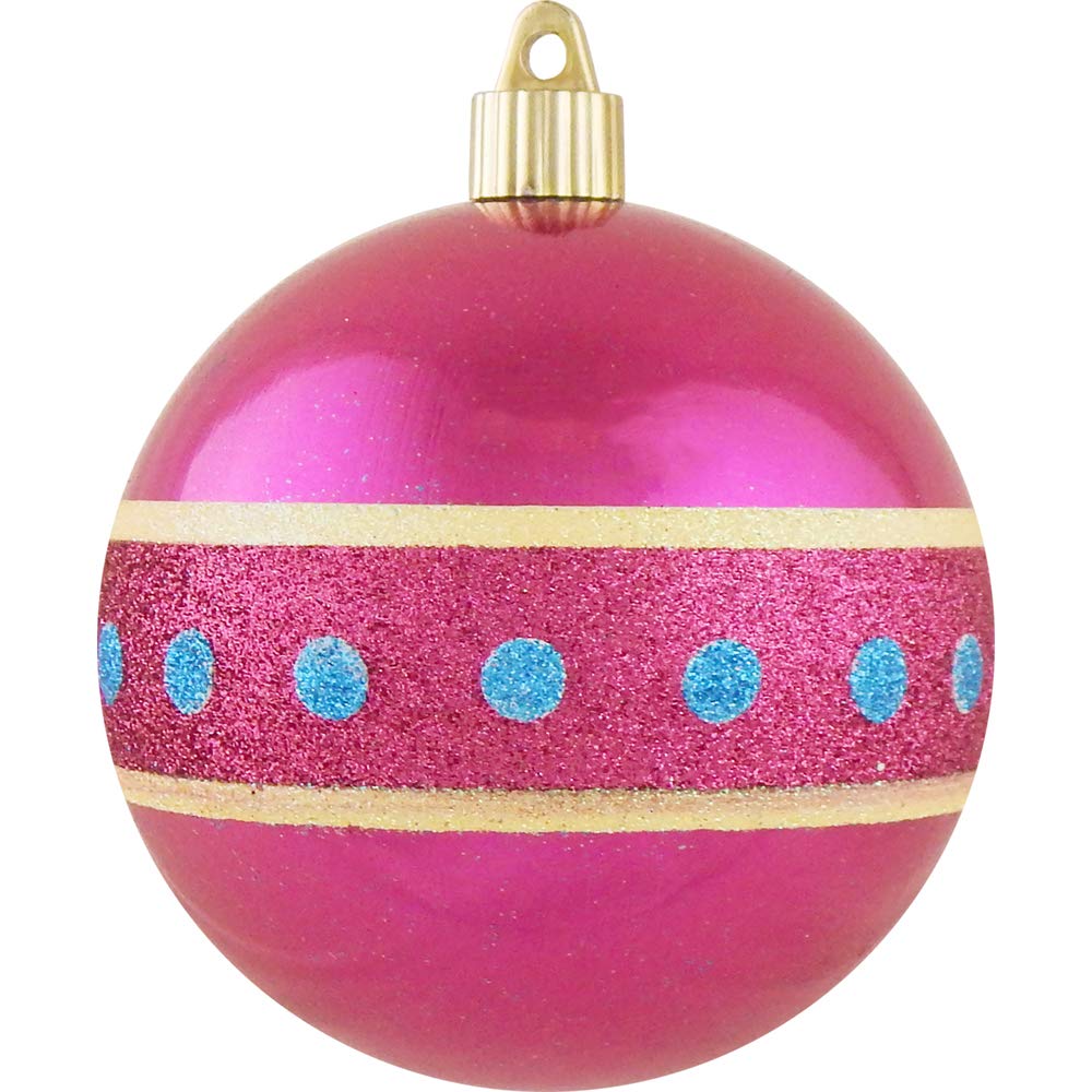 Christmas By Krebs 4" (100mm) Ornament [4 Pieces] Commercial Grade Indoor and Outdoor Shatterproof Plastic, Water Resistant Ball Decorated Ornaments (Tutti Frutti Pink with Band)