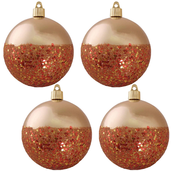 Christmas By Krebs 4" (100mm) Ornament [4 Pieces] Commercial Grade Indoor and Outdoor Shatterproof Plastic, Water Resistant Ball Decorated Ornaments (Gilded Gold with Glitz Bottom)