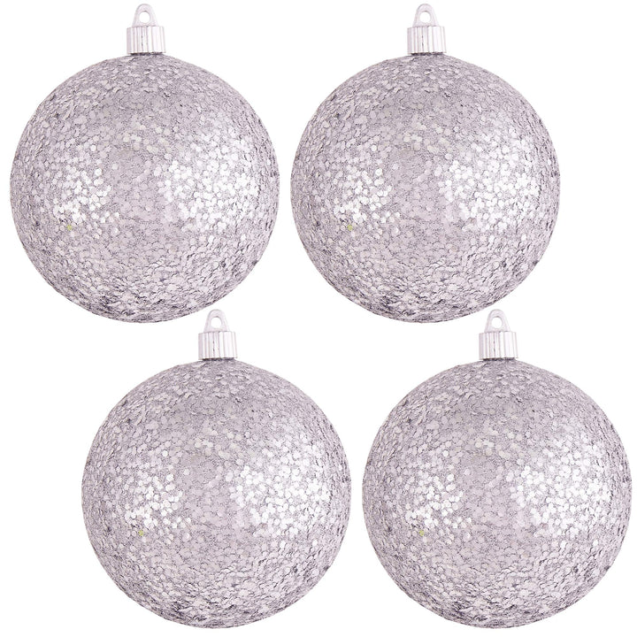 Christmas By Krebs 4 3/4" (120mm) Silver Glitz [4 Pieces] Solid Commercial Grade Indoor and Outdoor Shatterproof Plastic, Water Resistant Ball Ornament Decorations