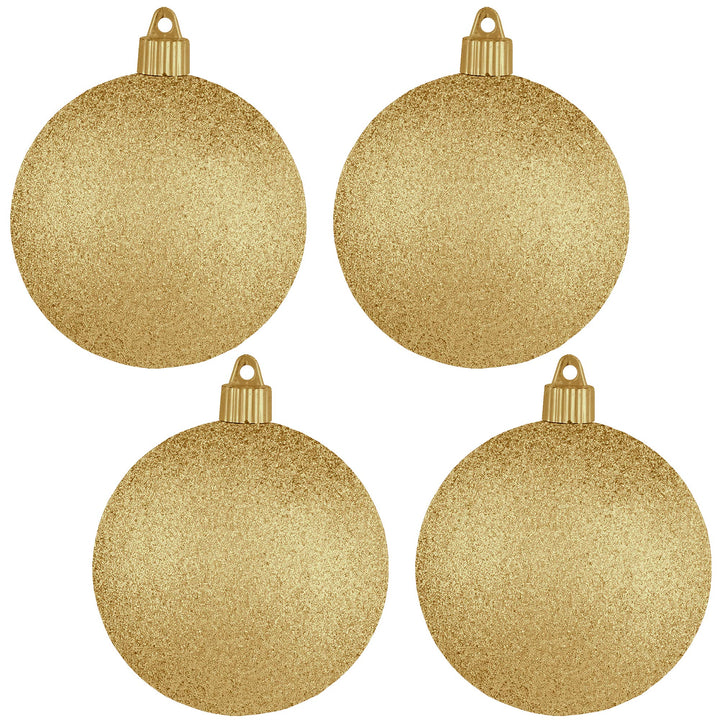 Christmas By Krebs 4" (100mm) Gold Glitter [4 Pieces] Solid Commercial Grade Indoor and Outdoor Shatterproof Plastic, Water Resistant Ball Ornament Decorations