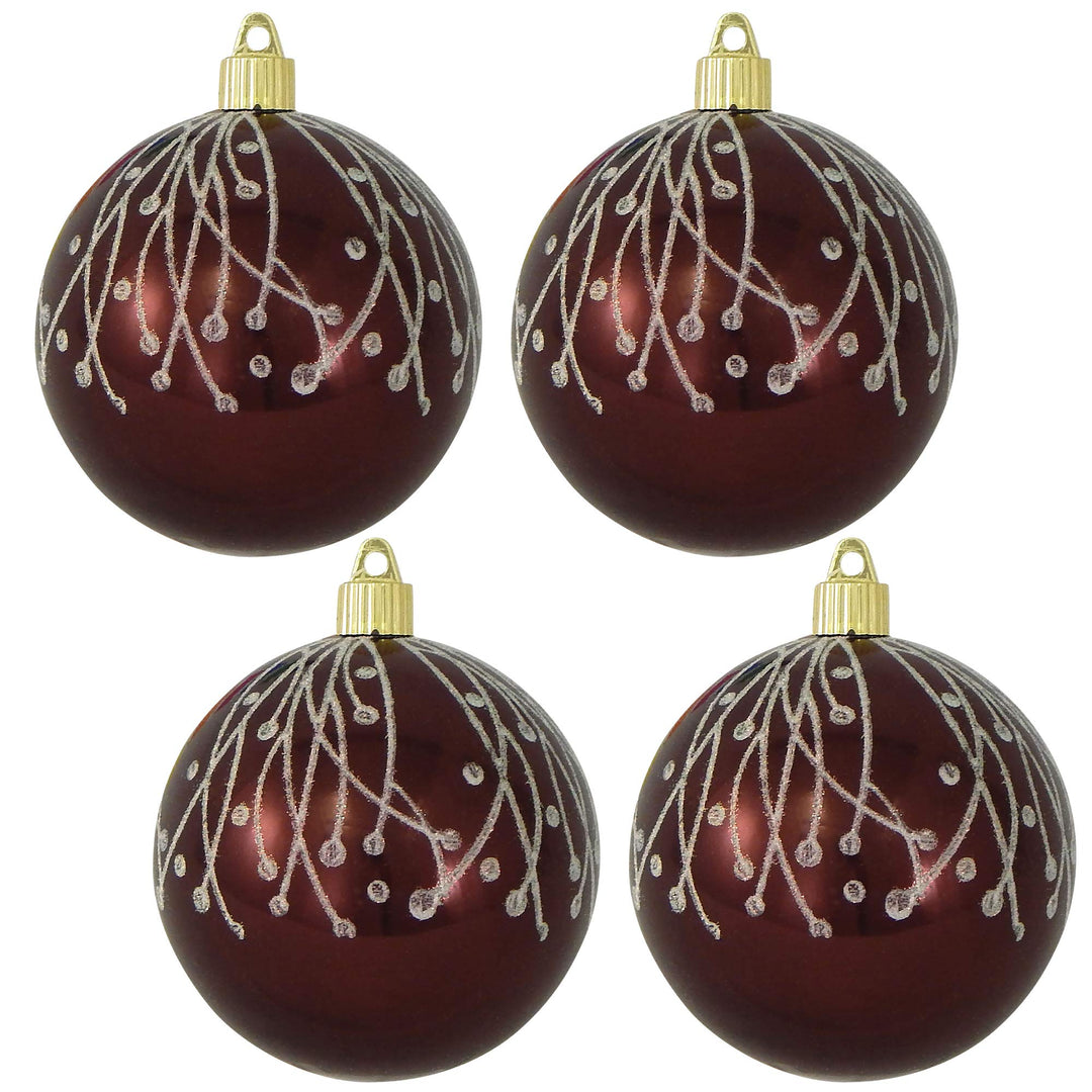 Christmas By Krebs 4" (100mm) Ornament [4 Pieces] Commercial Grade Indoor and Outdoor Shatterproof Plastic, Water Resistant Ball Decorated Ornaments (Hot Java Brown with Whisps)