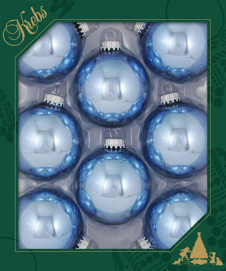 Christmas By Krebs 2 5/8" (67mm) Seamless Glass Ornament [8 Pieces], Decorated Designer Heirloom (Shiny Alpine Blue)