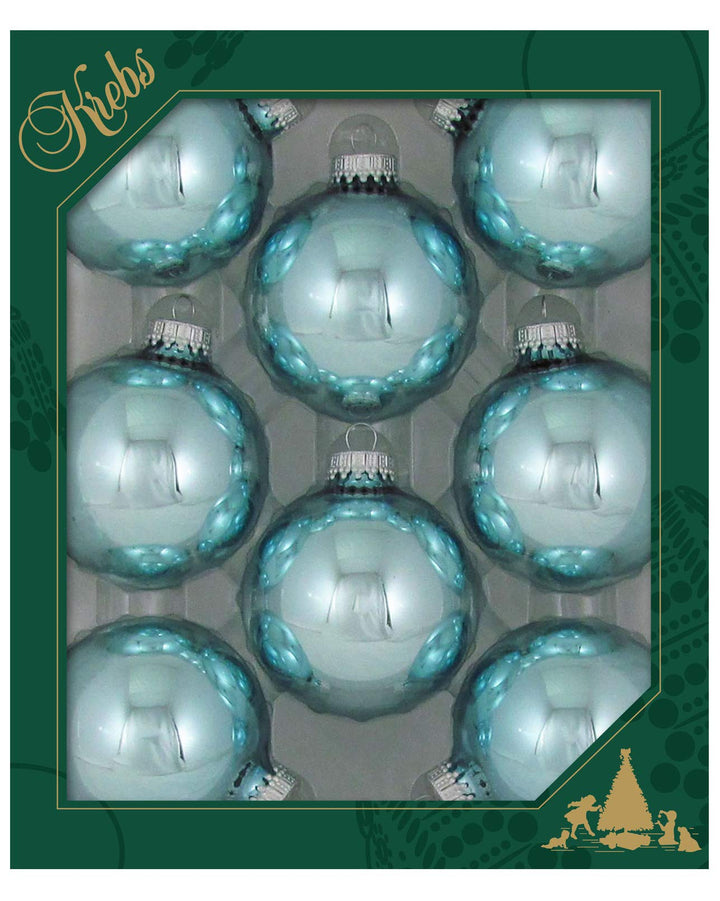 Christmas By Krebs Made in The USA Designer Seamless Glass Christmas Ball Ornaments, 2 5/8" (67mm), 8 Pieces (Shiny Starlight Blue)