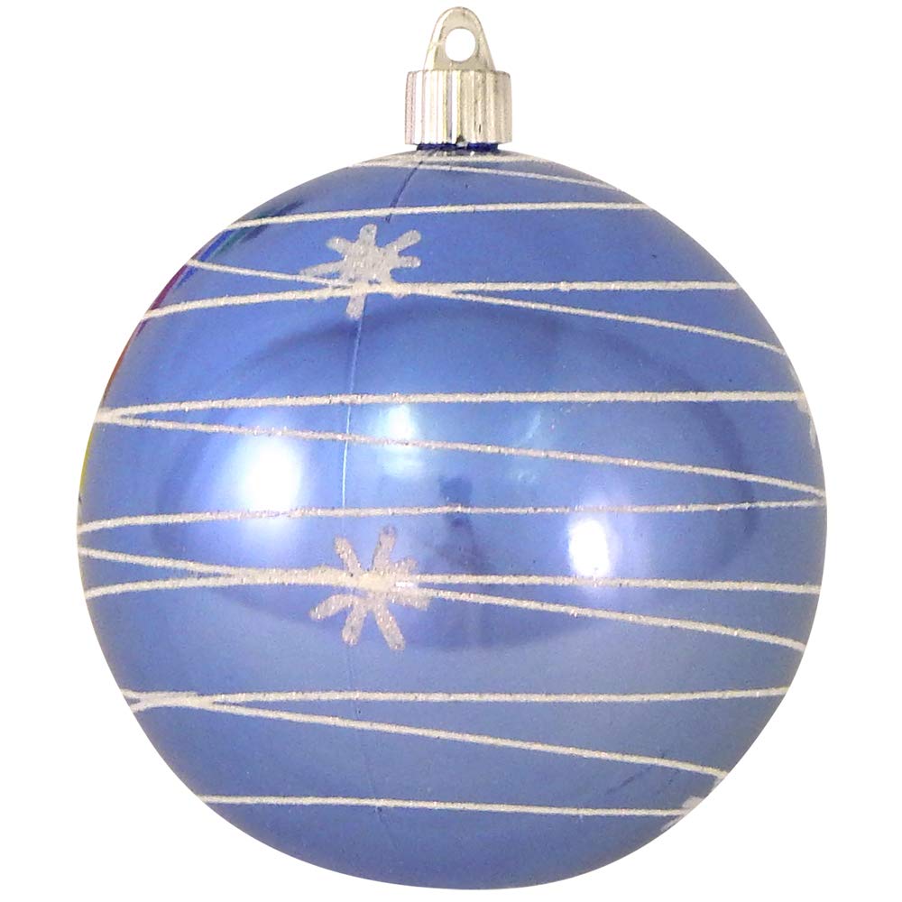 Christmas By Krebs 4 3/4" (120mm) Ornament [4 Pieces] Commercial Grade Indoor & Outdoor Shatterproof Plastic, Water Resistant Ball Shape Ornament Decorations (Polar Blue/Tangles and Stars)