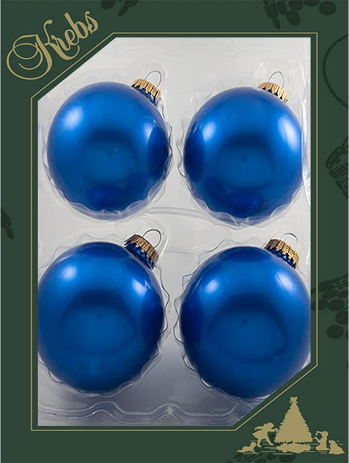 Glass Christmas Tree Ornaments - 80mm / 3.25" [4 Pieces] Designer Balls from Christmas By Krebs Seamless Hanging Holiday Decor (Royal Blue)