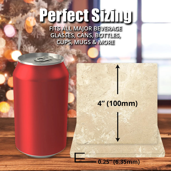4" Christmas Holiday Travertine Coasters - Red Cardinal, 2 Sets of 4, 8 Pieces - Christmas by Krebs Wholesale