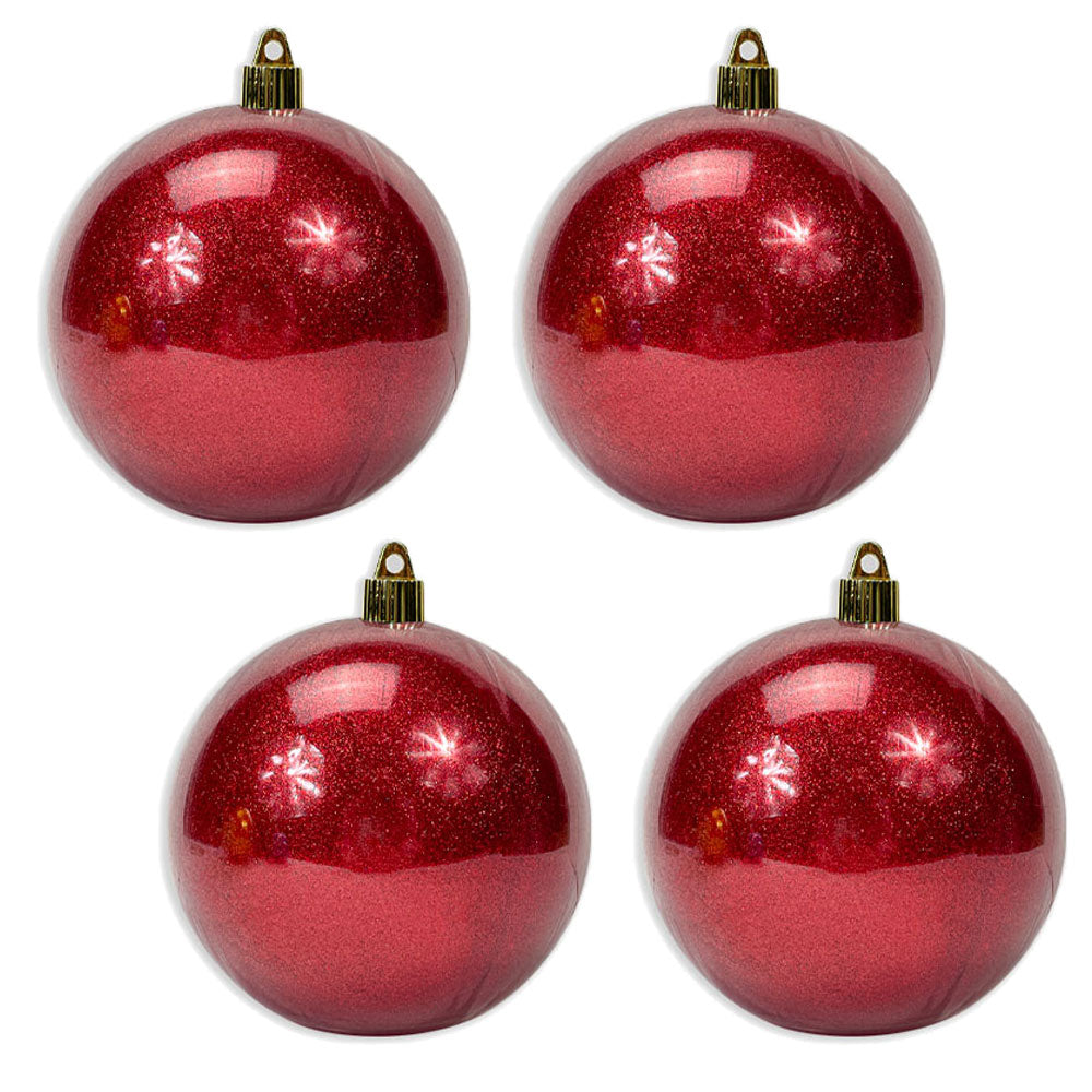 Christmas By Krebs Ornament, Commercial Grade Indoor and Outdoor Shatterproof Plastic, Water Resistant Ball Ornament Decorations (Red Sparkle, 4 inch (100mm))