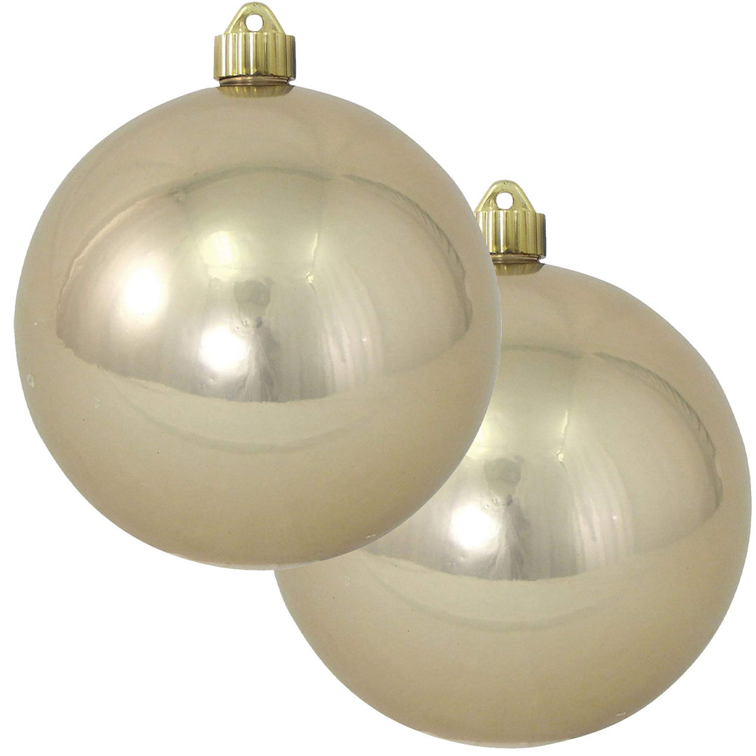 Christmas By Krebs 6" (150mm) Shiny Champagne Gold [2 Pieces] Solid Commercial Grade Indoor and Outdoor Shatterproof Plastic, UV and Water Resistant Ball Ornament Decorations