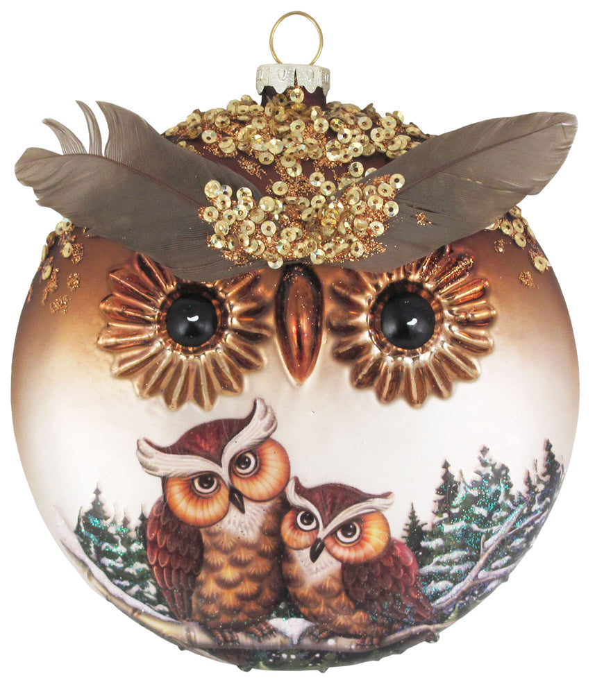 Christmas Tree Ornaments - Figurine Glass from Christmas By Krebs - Handcrafted Hanging Holiday Decor for Trees (Owl Disc)