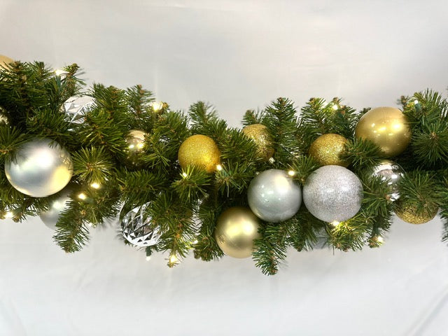 Christmas by Krebs Shatterproof Interior 9 Ft. Garland Decorating Kit - ORNAMENTS ONLY (Gold & Silver)