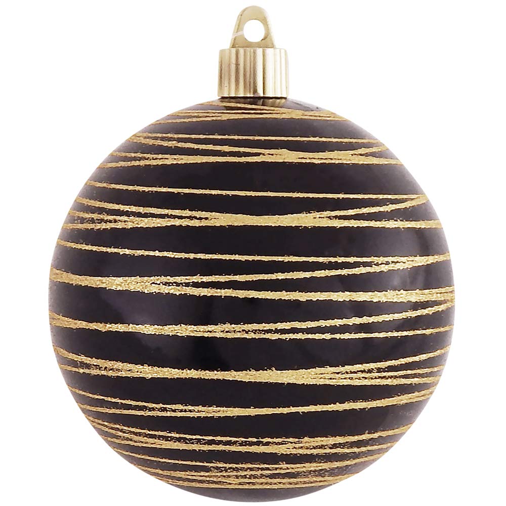 Christmas By Krebs 4" (100mm) Ornament [4 Pieces] Commercial Grade Indoor and Outdoor Shatterproof Plastic, Water Resistant Ball Decorated Ornaments (Onyx Black with Tangles)