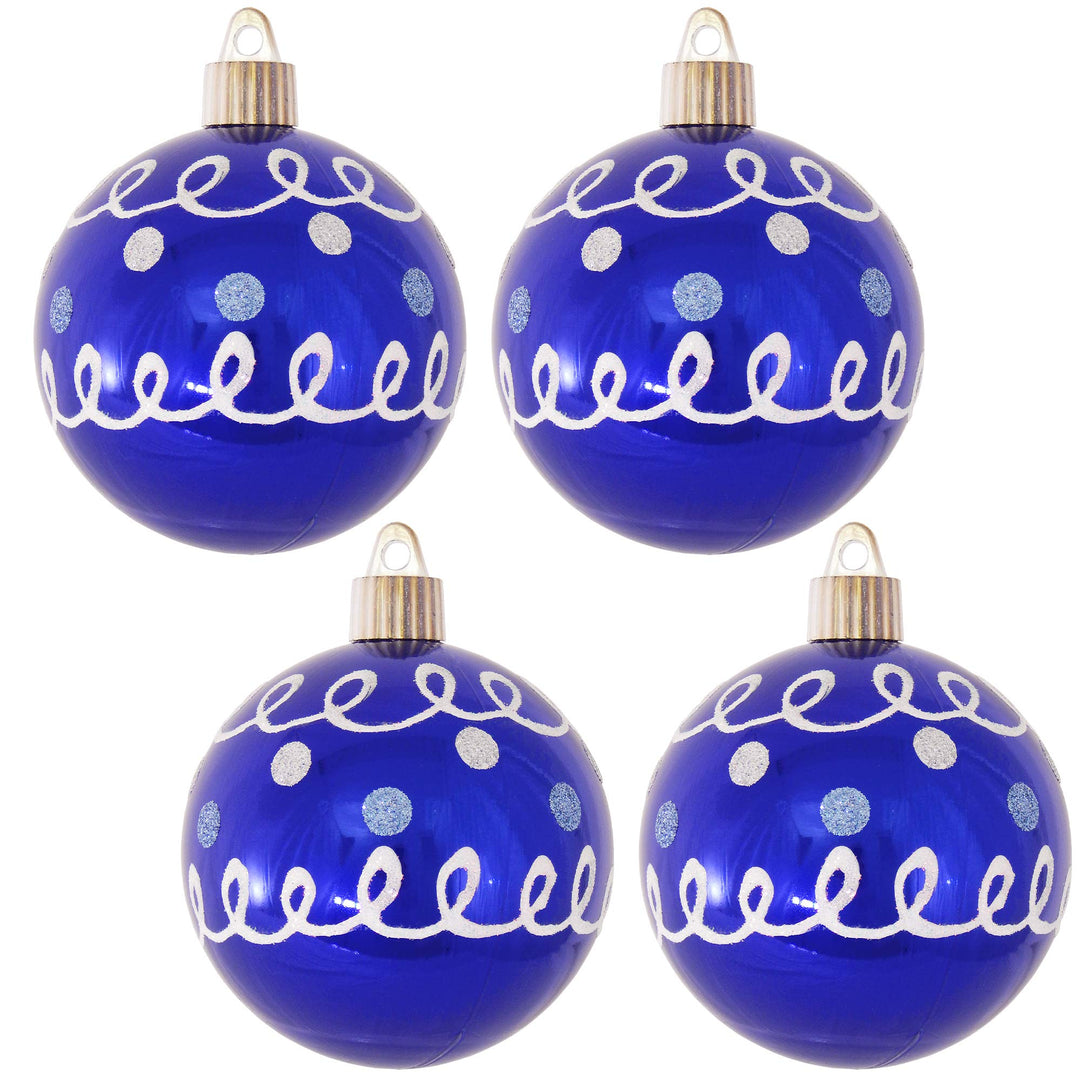 Christmas By Krebs 3 1/4" (80mm) Ornament [4 Pieces] Commercial Grade Indoor and Outdoor Shatterproof Plastic, Water Resistant Ball Shape Ornament Decorations (Blue with Dots)