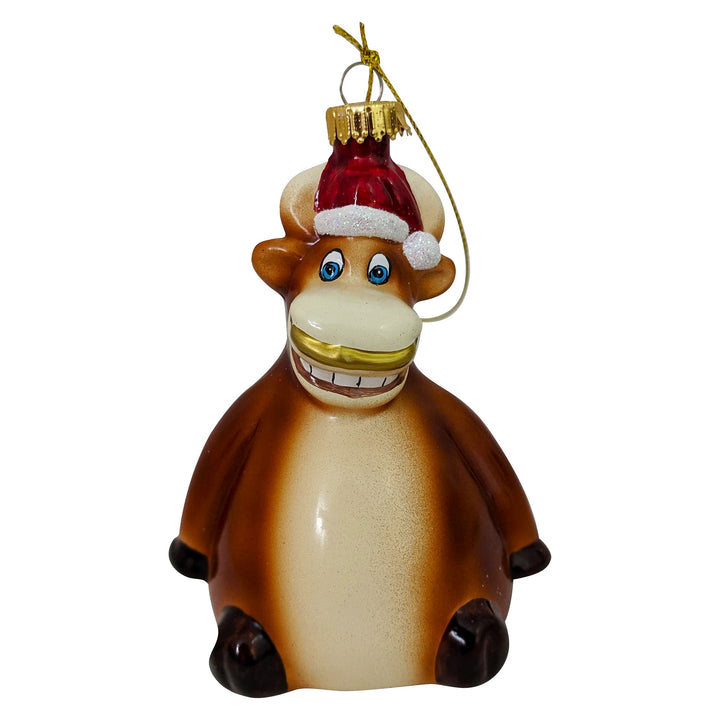 Christmas By Krebs Blown Glass  Collectible Tree Ornaments  (Happy Ox with Santa Hat Cow)
