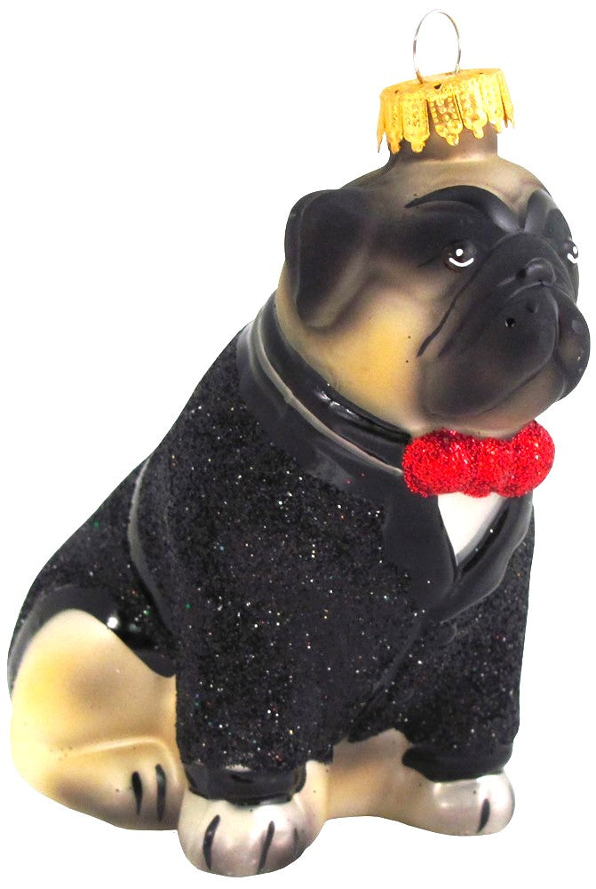 Christmas By Krebs Blown Glass  Collectible Tree Ornaments  (Tuxedo Pug)