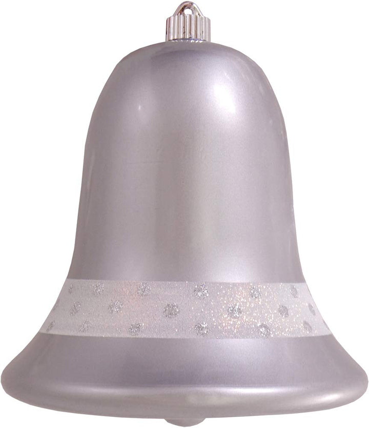 Christmas By Krebs 9" (230mm) Ornament, Commercial Grade Indoor Outdoor Shatterproof Plastic Water Resistant Bell Ornament (Candy Silver with Decorated Band)
