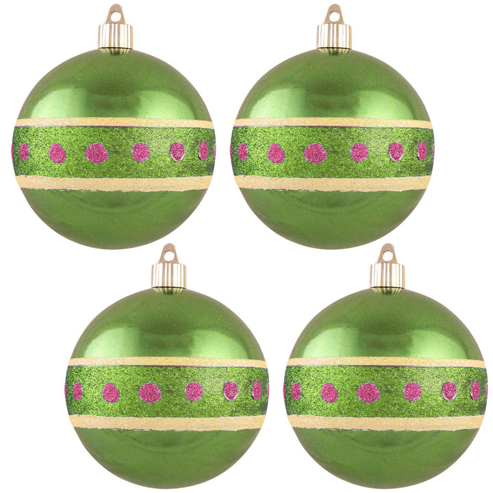 Christmas By Krebs 4" (100mm) Ornament [4 Pieces] Commercial Grade Indoor and Outdoor Shatterproof Plastic, Water Resistant Ball Decorated Ornaments (Limeade Green with Band)