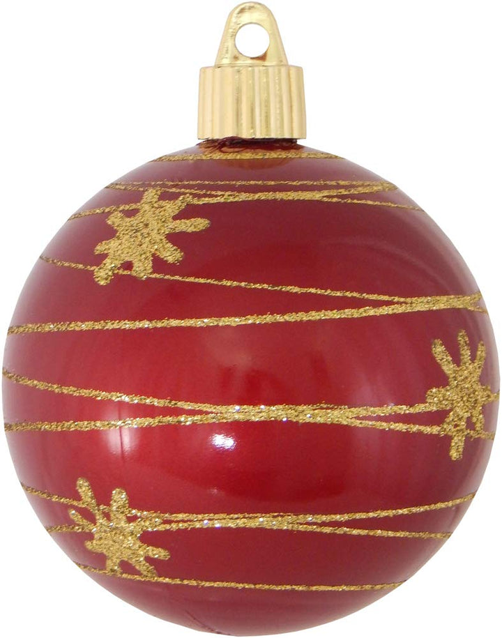 Christmas By Krebs 3 1/4" (80mm) Ornament [4 Pieces] Commercial Grade Indoor and Outdoor Shatterproof Plastic, Water Resistant Ball Shape Ornament Decorations (Red with Flakes)