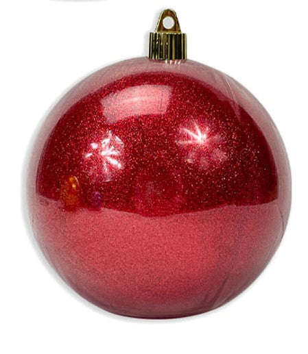 Christmas By Krebs Ornament, Commercial Grade Indoor and Outdoor Shatterproof Plastic, Water Resistant Ball Ornament Decorations (Red Sparkle, 4 inch (100mm))