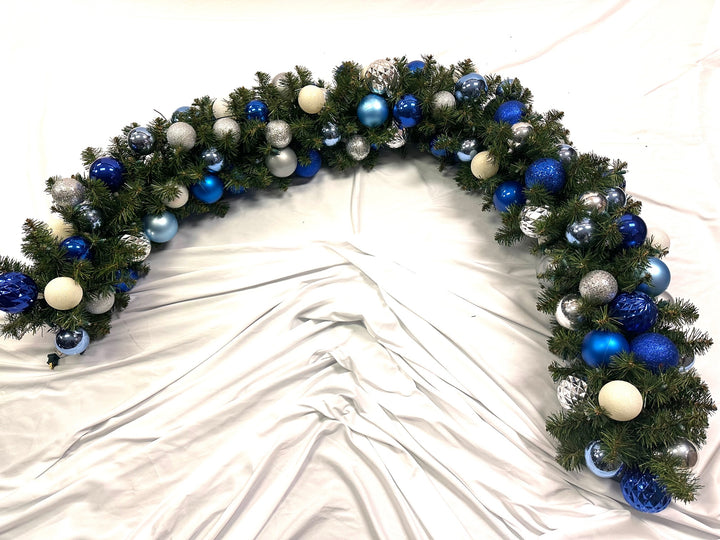 Christmas by Krebs Shatterproof Interior 9 Ft. Garland Decorating Kit - ORNAMENTS ONLY (Blue, Silver & White)