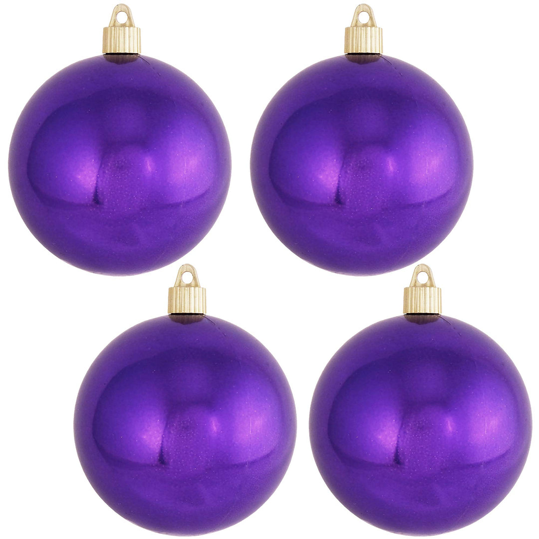 Christmas By Krebs 4" (100mm) Shiny Vivacious Purple [4 Pieces] Solid Commercial Grade Indoor and Outdoor Shatterproof Plastic, UV and Water Resistant Ball Ornament Decorations
