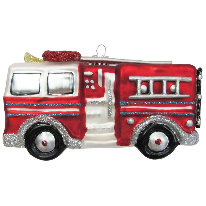 Christmas Tree Ornaments - Figurine Glass from Christmas By Krebs - Handcrafted Hanging Holiday Decor for Trees (Fire Truck)
