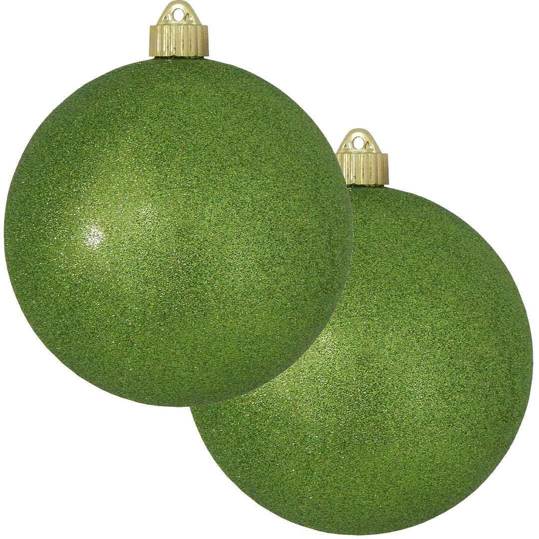 Christmas By Krebs 6" (150mm) Lime Green Glitter [2 Pieces] Solid Commercial Grade Indoor and Outdoor Shatterproof Plastic, Water Resistant Ball Ornament Decorations