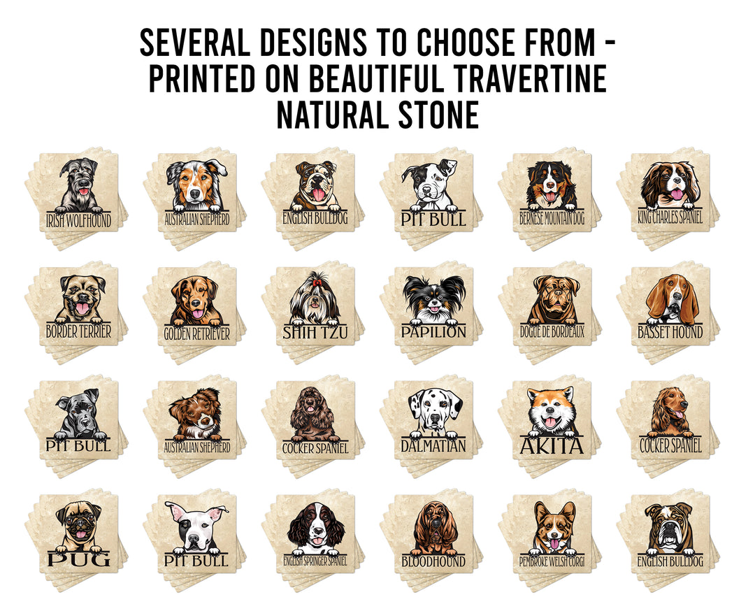 [Set of 4] 4" Premium Absorbent Travertine Dog Lovers Square Coaster - Australian Shepherd Puppy