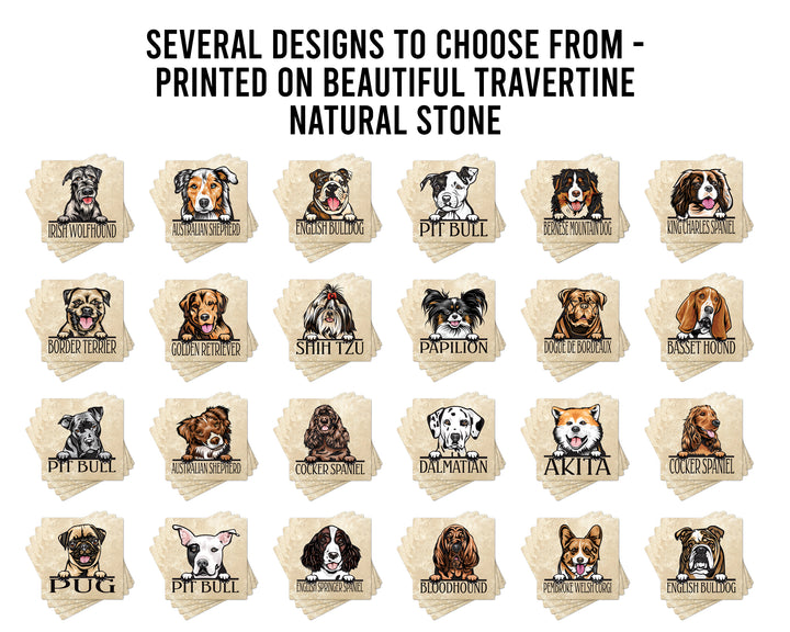 [Set of 4] 4" Premium Absorbent Travertine Dog Lovers Square Coaster - Australian Shepherd Puppy