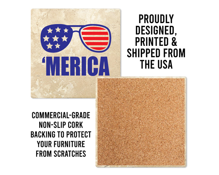 [Set of 4] 4" Premium Absorbent Travertine Dog Lovers Square Coaster - Australian Shepherd Puppy